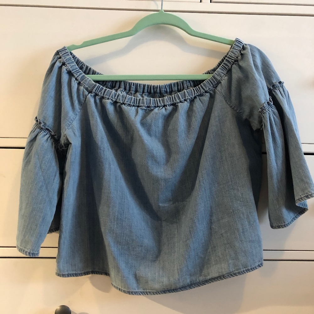 Off-Shoulder Denim Shirt